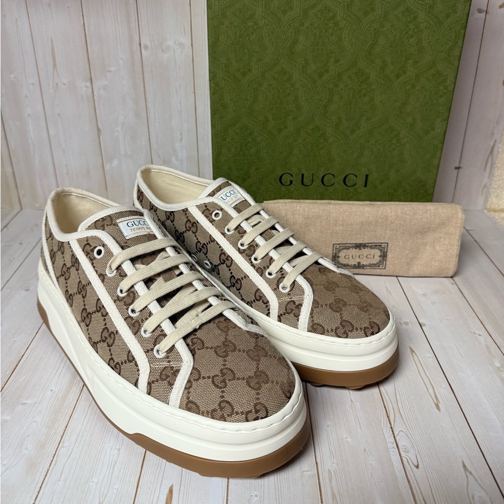 Gucci GG Supreme 1977 Tennis Canvas Sneaker Beige/Ebony-White Sz 11.5G / 12.5US - Picture 2 of 13